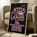 Bold pink and black typography canvas art with leopard pattern details