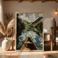 Rustic Appalachian River Canoe Mountain Lake Vintage Pastoral Canvas Poster