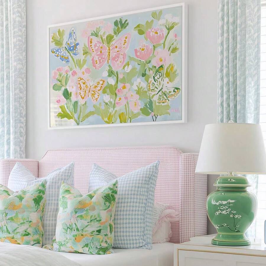 Framed colorful botanical butterfly poster for cheerful decor