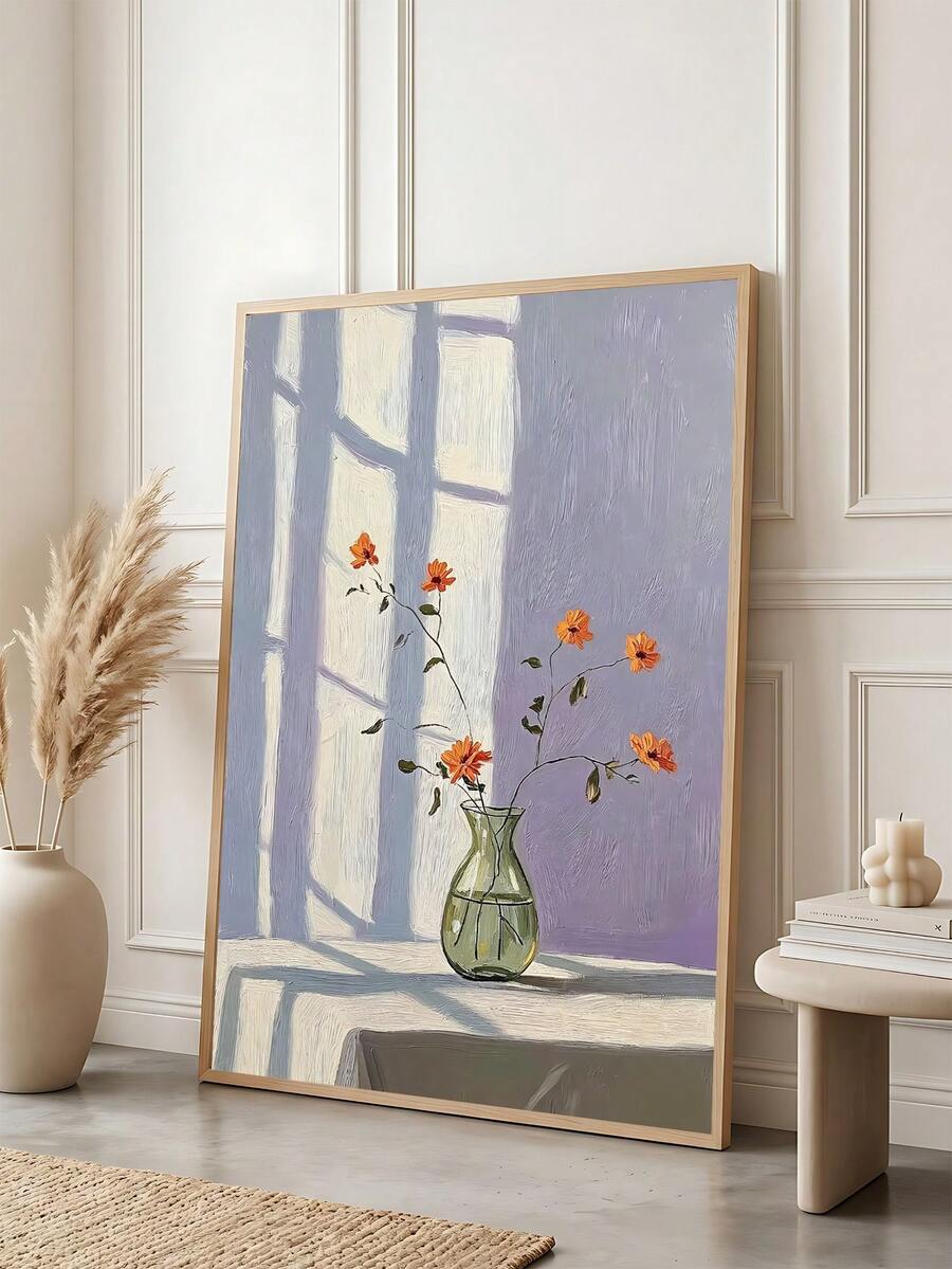 Abstract Line Floral Window Shadow Minimalist Canvas Wall Poster
