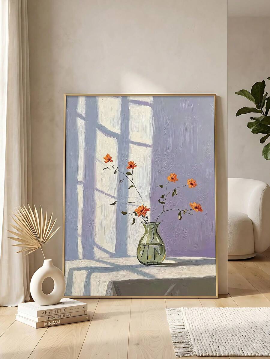 Abstract Line Floral Window Shadow Minimalist Canvas Wall Poster
