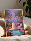 Unframed Halloween animal poster with pool party theme