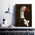 Whimsical gentleman goose canvas on rustic industrial desk