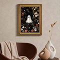 Victorian floral ghost wall art in modern reading corner