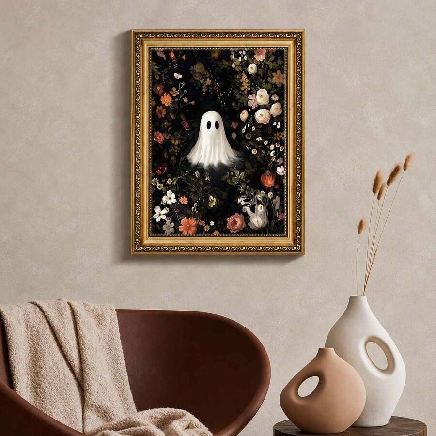 Victorian floral ghost wall art in modern reading corner