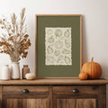 Pumpkin Fall Theme Rustic Line Art Olive Green Minimalist Canvas Poster 