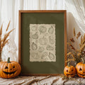 Pumpkin Fall Theme Rustic Line Art Olive Green Minimalist Canvas Poster 