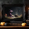 Rustic cauldron autumn dark forest canvas wall art