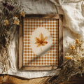 Vintage farmhouse leaf canvas poster styled with dried flowers and cream fabric