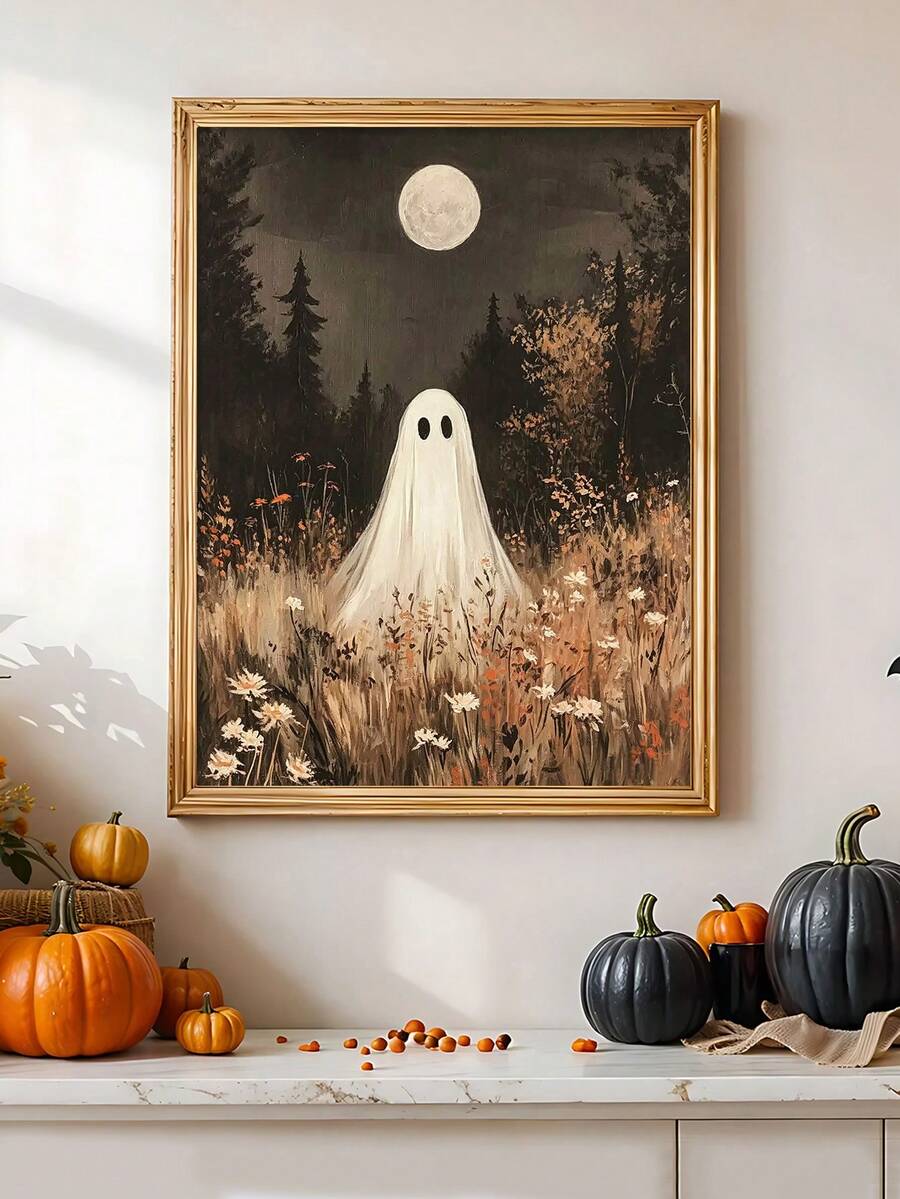 Dark academia ghost in magical forest gothic canvas poster