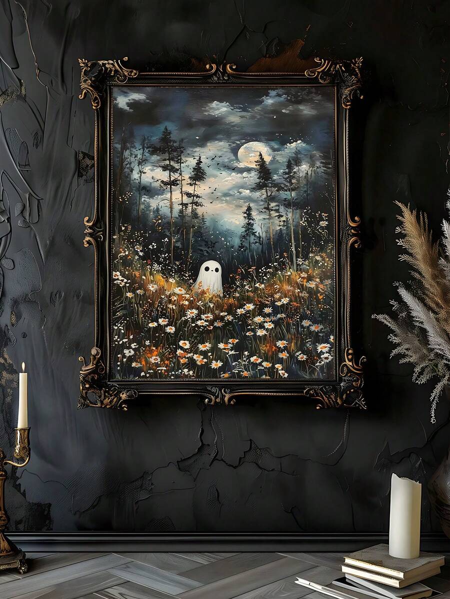 Gothic wildflower ghost artwork for atmospheric home decor