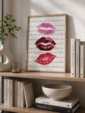 Romantic lipstick print styled with fashion books and neutral ceramics