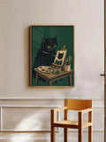 Black Cat Wearing Glasses Canvas poster with a playful artist self portrait theme. Perfect for studios, offices, bedrooms, reading corners, and cat lovers.