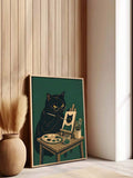 Black Cat Wearing Glasses Canvas poster with a playful artist self portrait theme. Perfect for studios, offices, bedrooms, reading corners, and cat lovers.