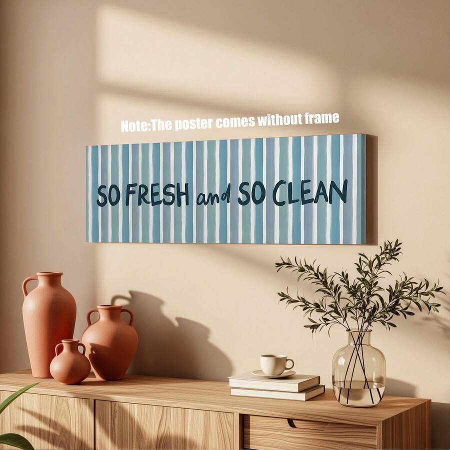 Horizontal bathroom poster displayed without a frame
