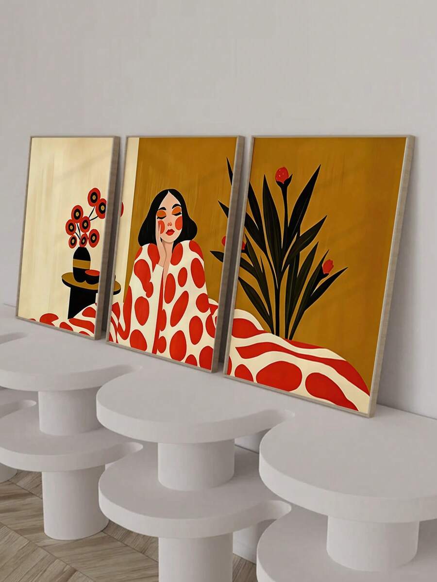 3pcs Modern Scandi Bold Color Triptych Canvas Poster Set