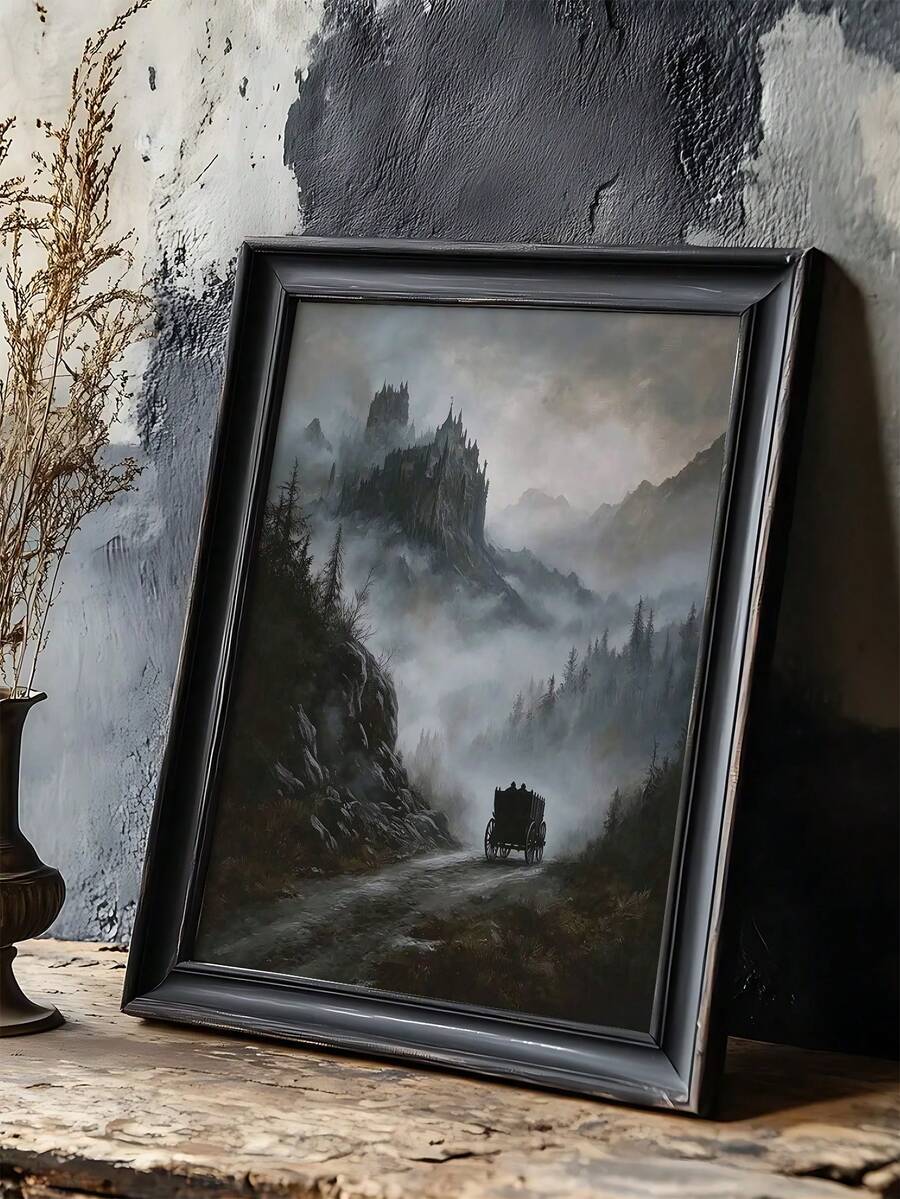 Misty fantasy castle landscape canvas art