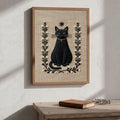 Folk art black cat poster with star and botanical detail