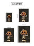 Size guide for pumpkin skeleton canvas artwork showing 21 by 30, 30 by 40, 40 by 60 and 50 by 70 centimeter dimensions