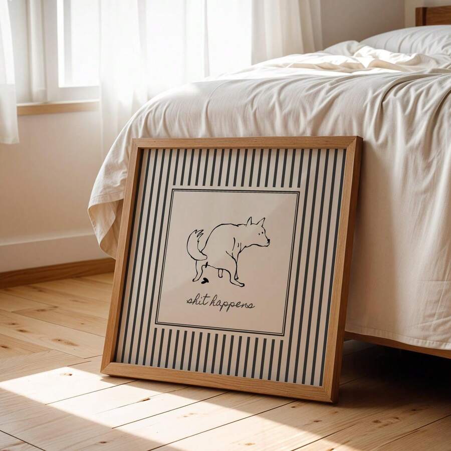 Shit Happens Vintage Dog Canvas Wall Art Striped Retro Funny Home Decor