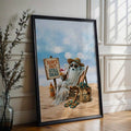 Halloween ghost poster with pale blue sky and tan beach