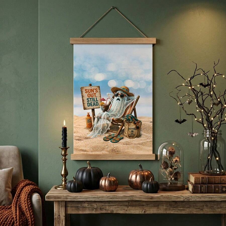 Ghost in sunglasses and straw hat on a beach chair