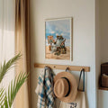 Vintage spooky beach canvas displayed in a seasonal entryway