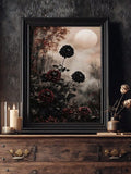 Moody gothic flower poster with black and burgundy tones