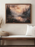 Misty floral landscape wall art with muted romantic colors