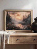 Vintage floral wall painting with candles and dried flowers