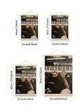 Size guide showing a piano artwork poster in four canvas dimensions