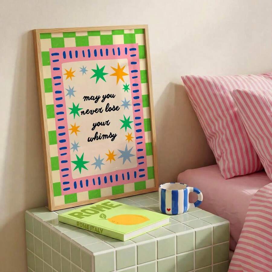 Framed cute quote canvas art with botanical accents