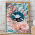 Dreamy floral music wall art with dark teal record
