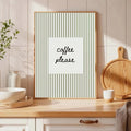 Sage striped coffee please typography print displayed on a kitchen counter