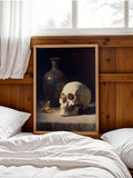 Whiskey and skull wall art for a dark home bar