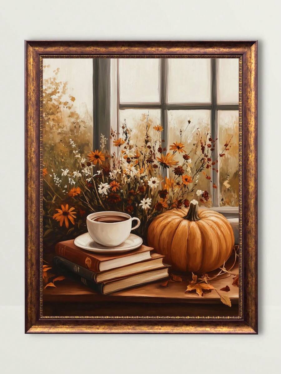 Autumn still life canvas decor for a reading corner