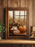 Rustic harvest artwork with flowers and fallen leaves