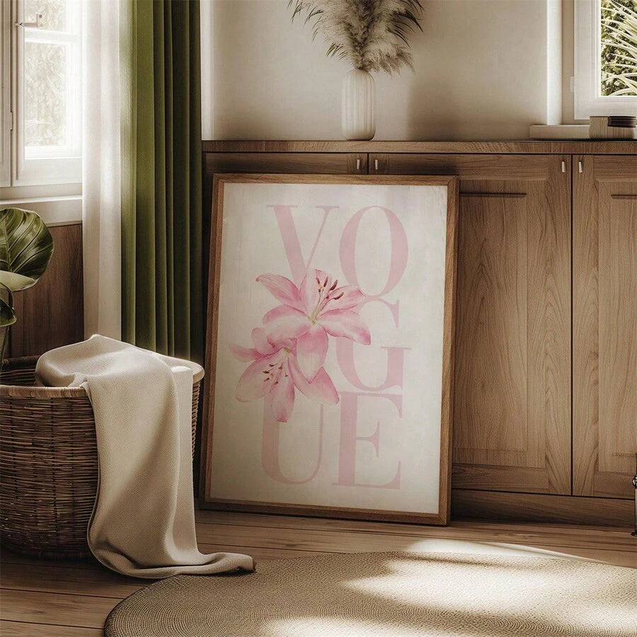 Blush pink bedroom art styled as soft glam botanical print