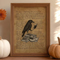 Raven and antique books canvas print in a sunlit autumn pumpkin display