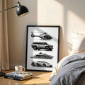 Cool Black & White Vehicle Supercar Yacht Helicopter Canvas Poster