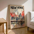 Coral red and cream Manhattan wall decor