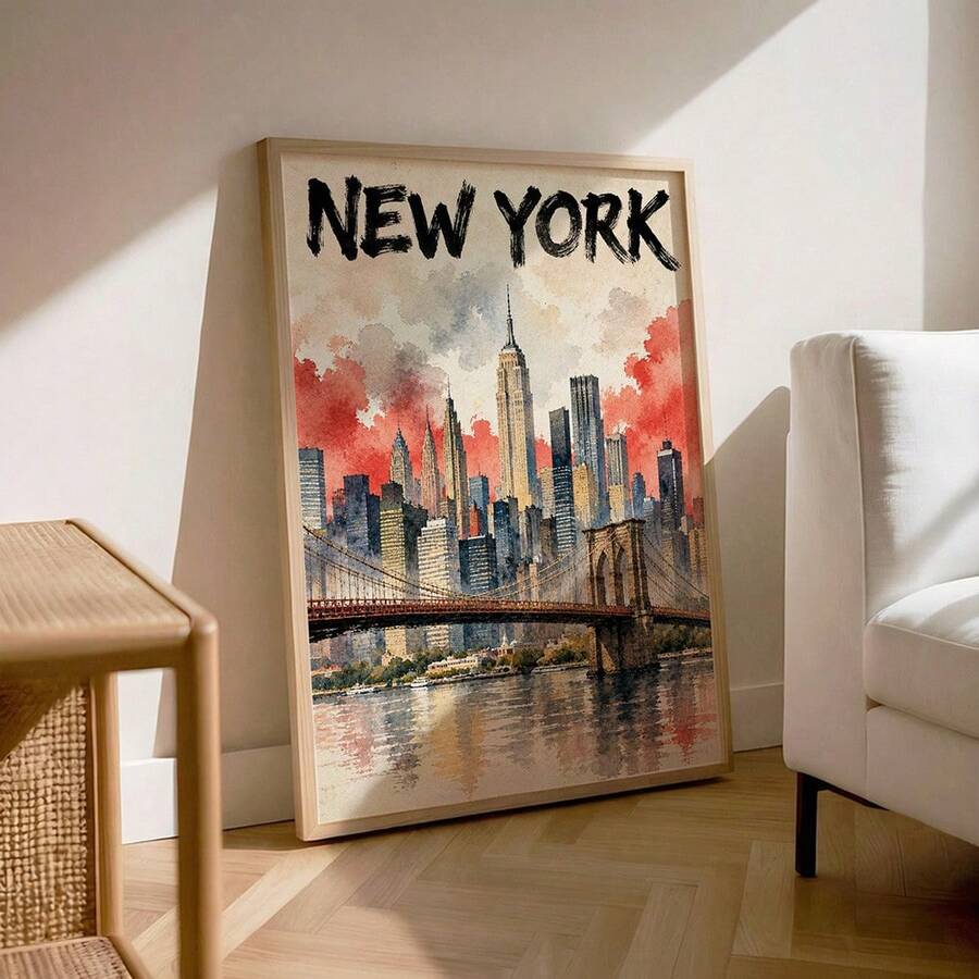 Coral red and cream Manhattan wall decor