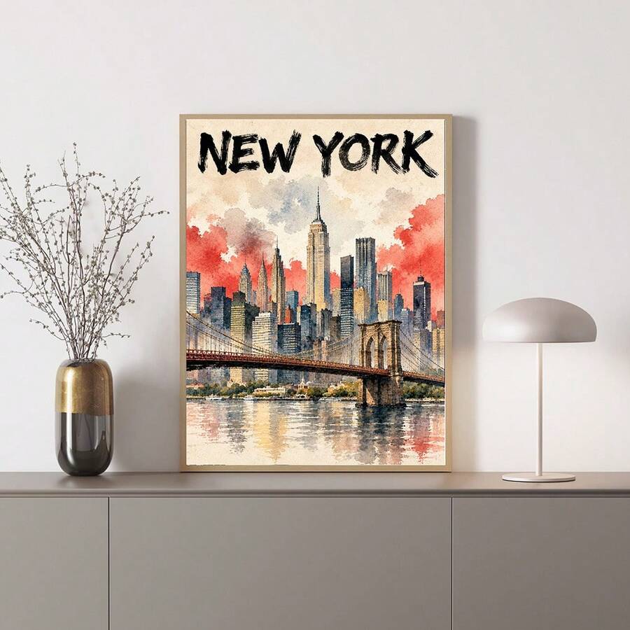 Empire State Building watercolor canvas art