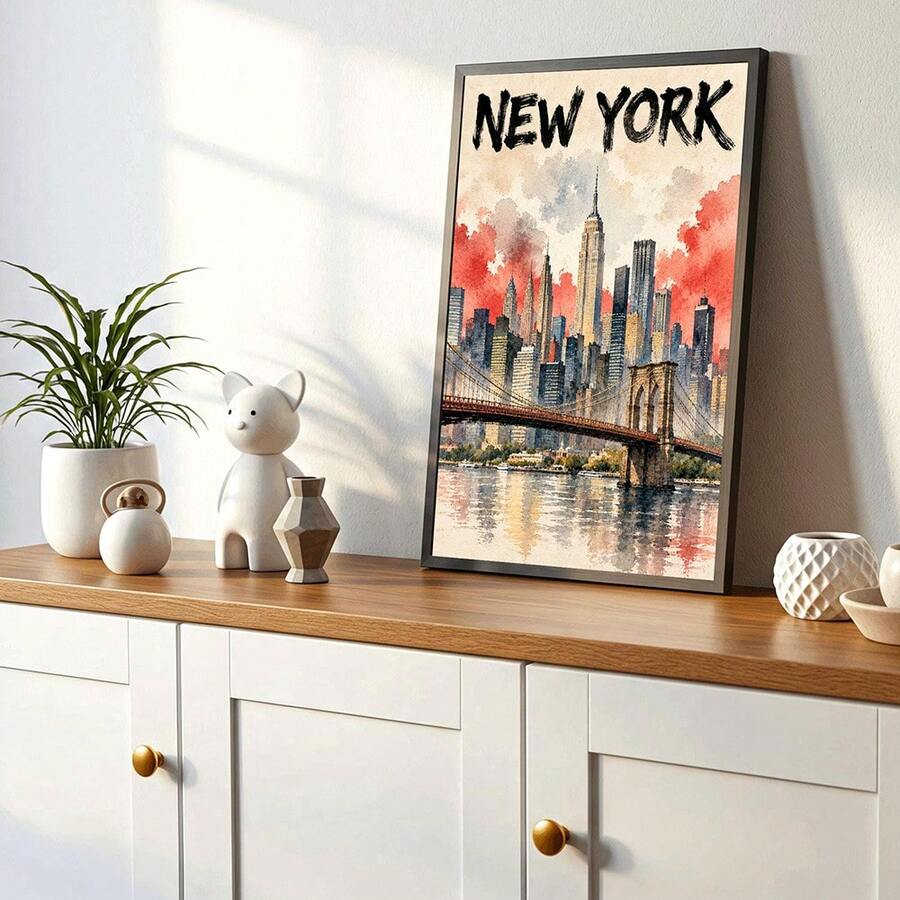 Brooklyn Bridge retro travel poster