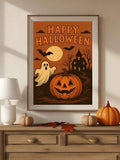 Framed Halloween wall art displayed above rustic mantel decor