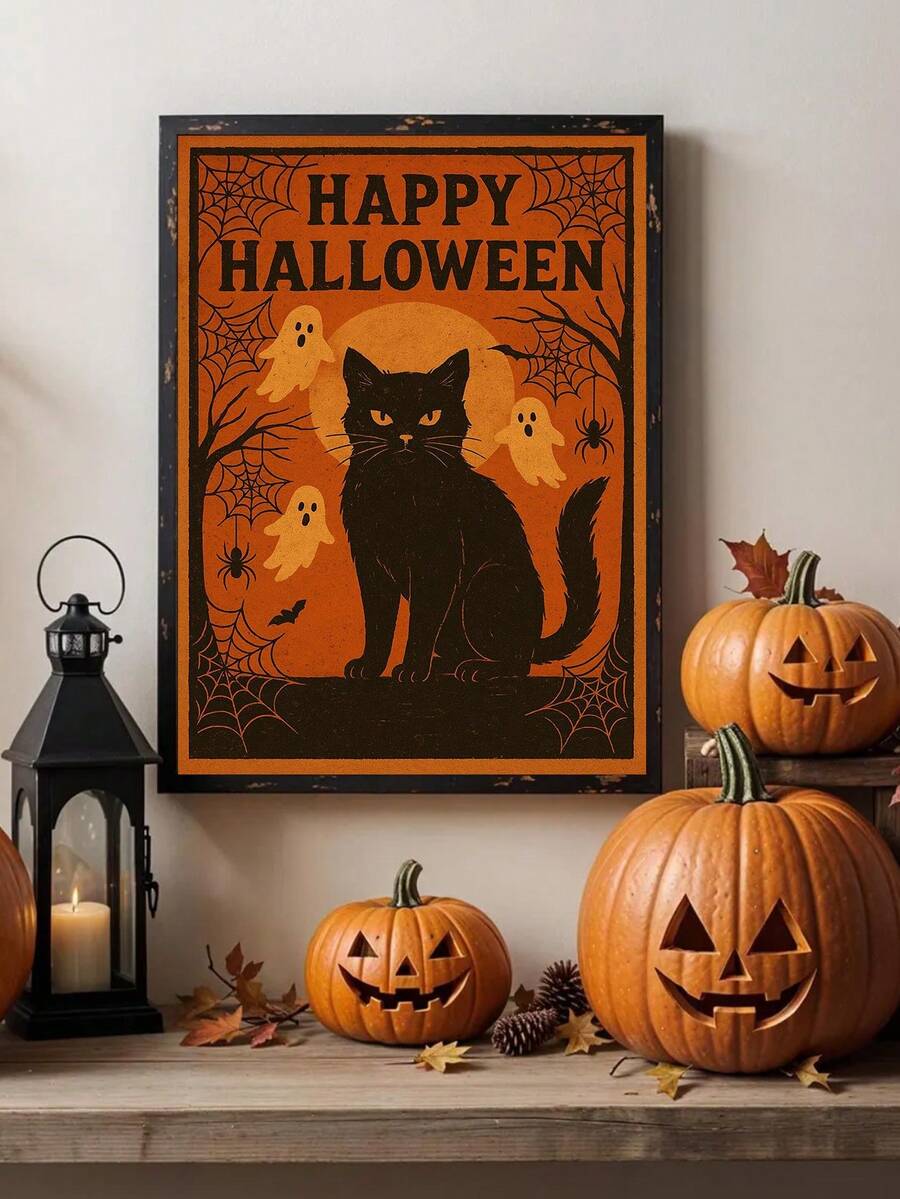 Size and frame options for vintage Halloween canvas poster artwork