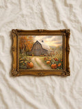 Farmhouse Pumpkin Barn Moody Fall Countryside Painting Canvas Poster