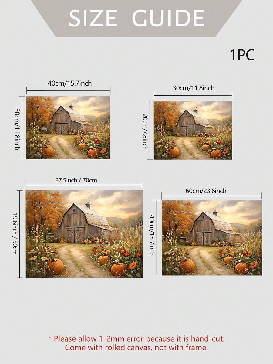 Farmhouse Pumpkin Barn Moody Fall Countryside Painting Canvas Poster
