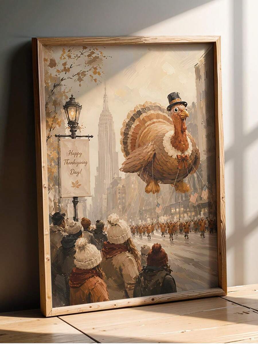 Turkey balloon Thanksgiving wall art styled on a rustic table with seasonal décor