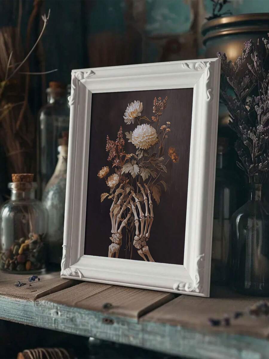 Modern gothic botanical poster in charcoal and cream